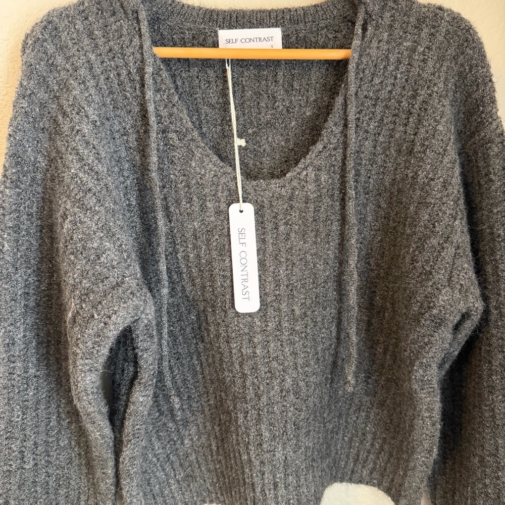 NWT, Self Contrast x Anthropologie Chunky Cozy Dark Gray Sweater, Size Large - Picture 4 of 7
